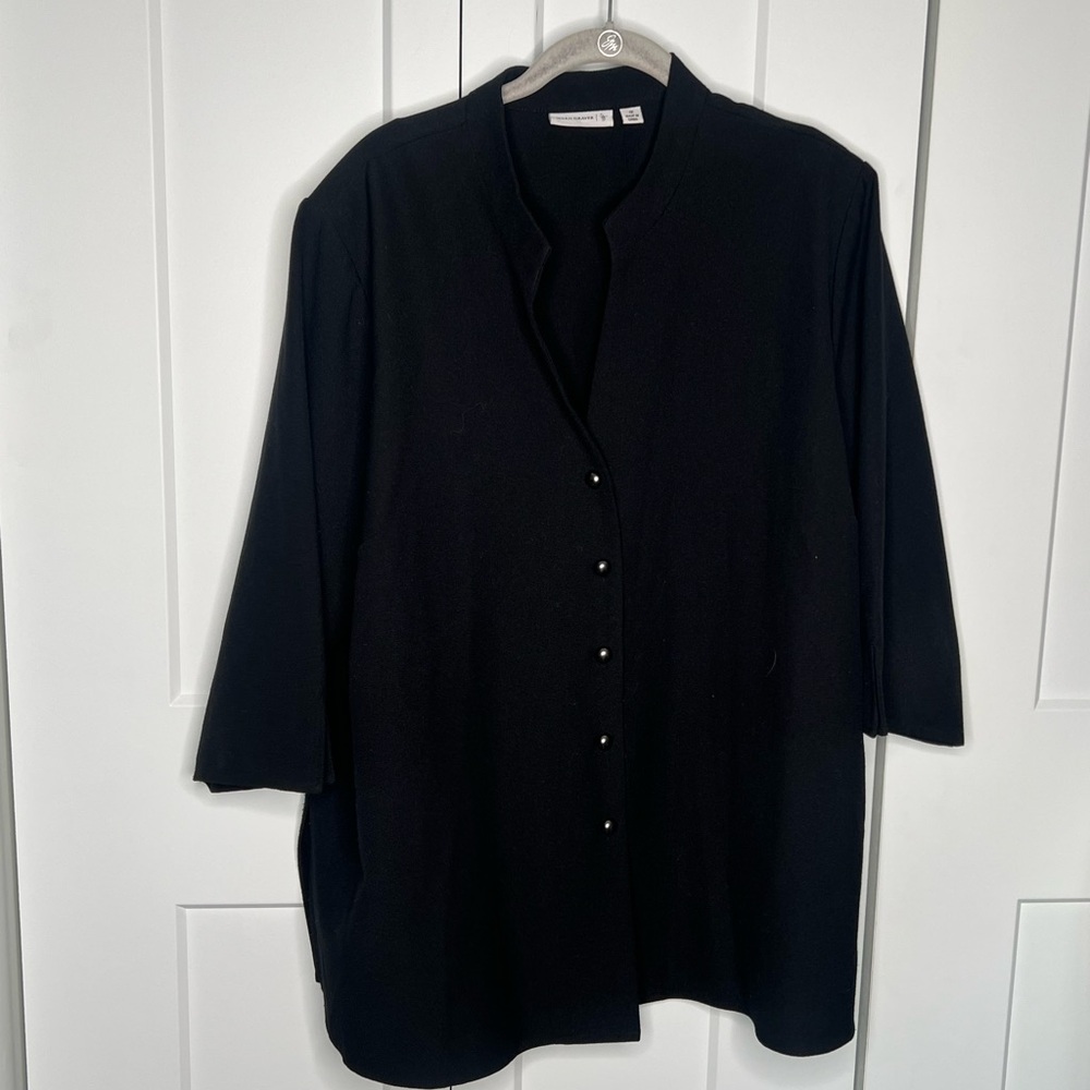 Susan Graver Black Casual Button 3/4 Sleeve Blazer Jacket Women's Plus Size 1X